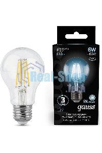 Лампа светодиодная Gauss 102802206LED Filament А60 Е27 6Вт 4100к 1/10/40