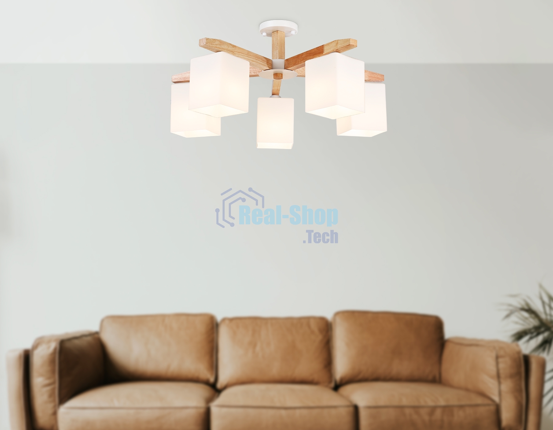 Светильник Ambrella light TR83118/5 WH/LW белый/светлое дерево E27/5 max 40W D700*325