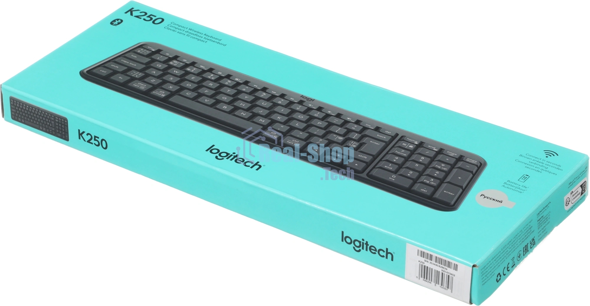 Клавиатура Logitech K250 беспроводная, Bluetooth, серый