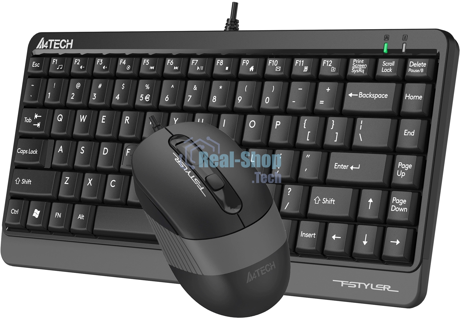 Комплект клавиатура+мышь A4Tech FStyler F1110 проводной, USB, 2000 DPI, чёрный/серый
