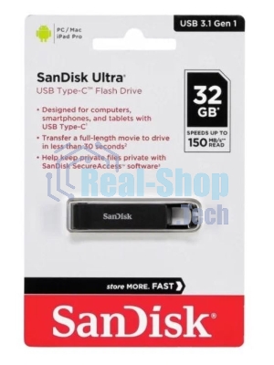 Флешка USB SanDisk CZ460 Ultra (SDCZ460-032G-G46), 32Gb, USB Type-C, R/W 150/30, черный