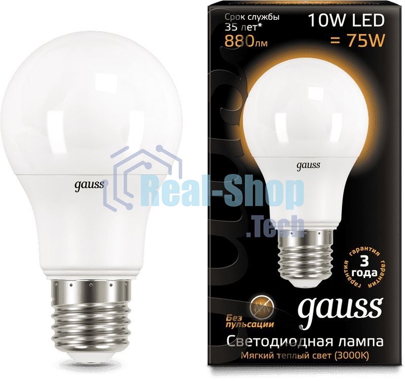 Лампа светодиодная GAUSS 102502110 LED A60 10W E27 880lm 3000K 1/10/50