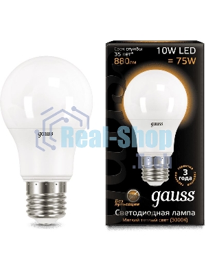 Лампа светодиодная GAUSS 102502110 LED A60 10W E27 880lm 3000K 1/10/50