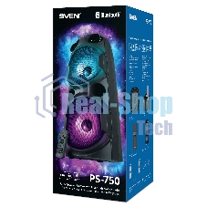 Колонка АС SVEN PS-750, черный (80 Вт, TWS, Bluetooth, FM, USB, microSD, LED-дисплей, 2х4400мА*ч)