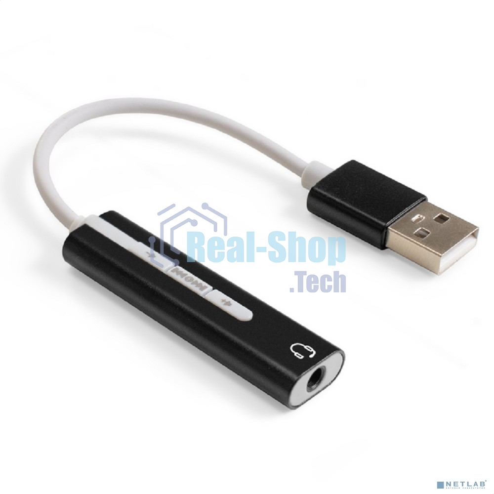 Кабель-адаптер для подключения телефонной гарнитуры к порту USB ExeGate <EX-AU-04B> (внешняя звуковая карта USB, 1x Jack3.5 F (4-контакта), кнопки: volume +, volume -, play/pause/next/previous,  Windows/Linux/MAC OS)