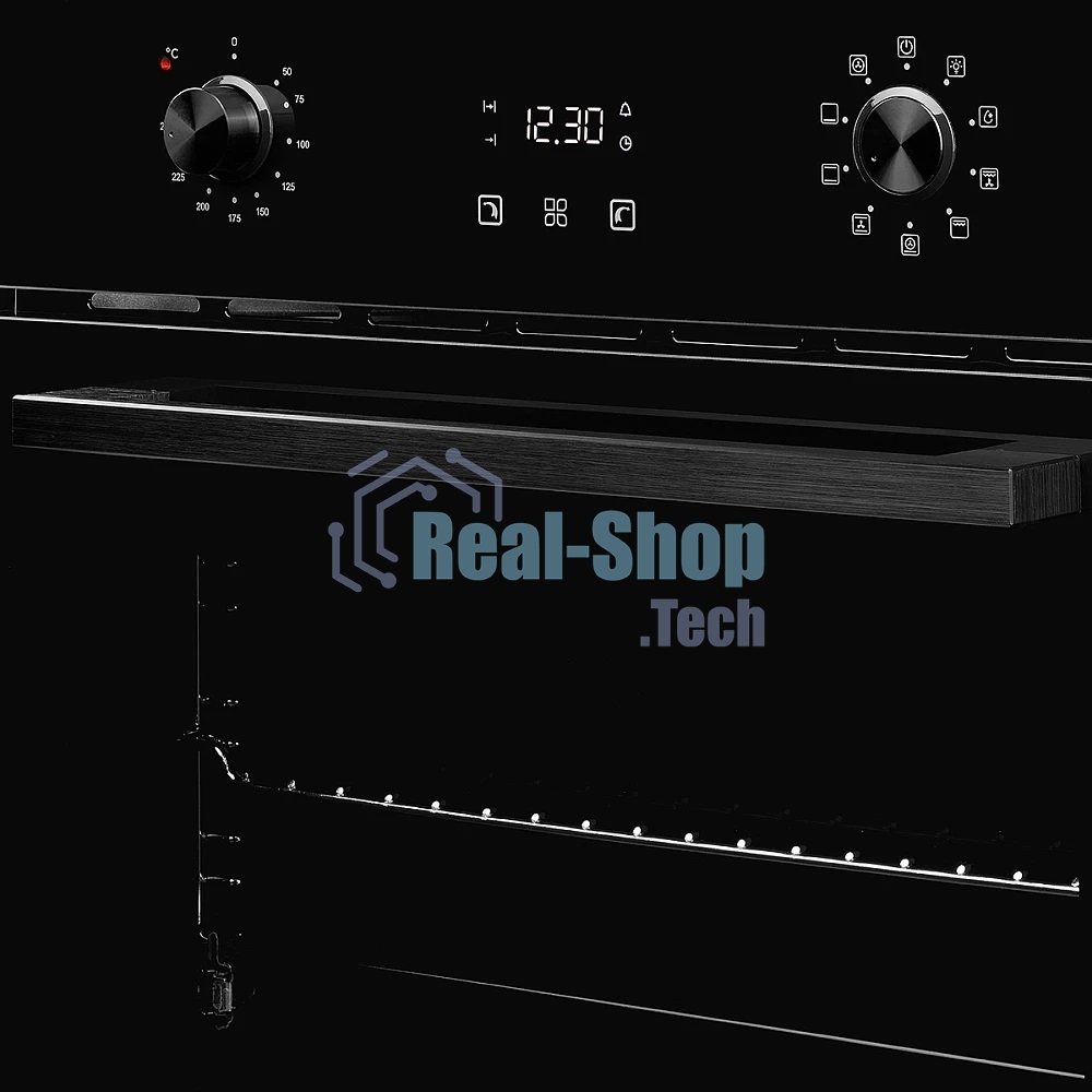 Встраиваемый электрический духовой шкаф MONSHER MOE 6092 Noir, 9 режимов: Традиционный нагрев, Макси-Гриль, Макси-Гриль с конвекцией, Нижний нагрев, Разморозка, Традиционный нагрев с конвекцией, Режим подсветка, Конвекция, Режим пицца, утапливаемые поворо