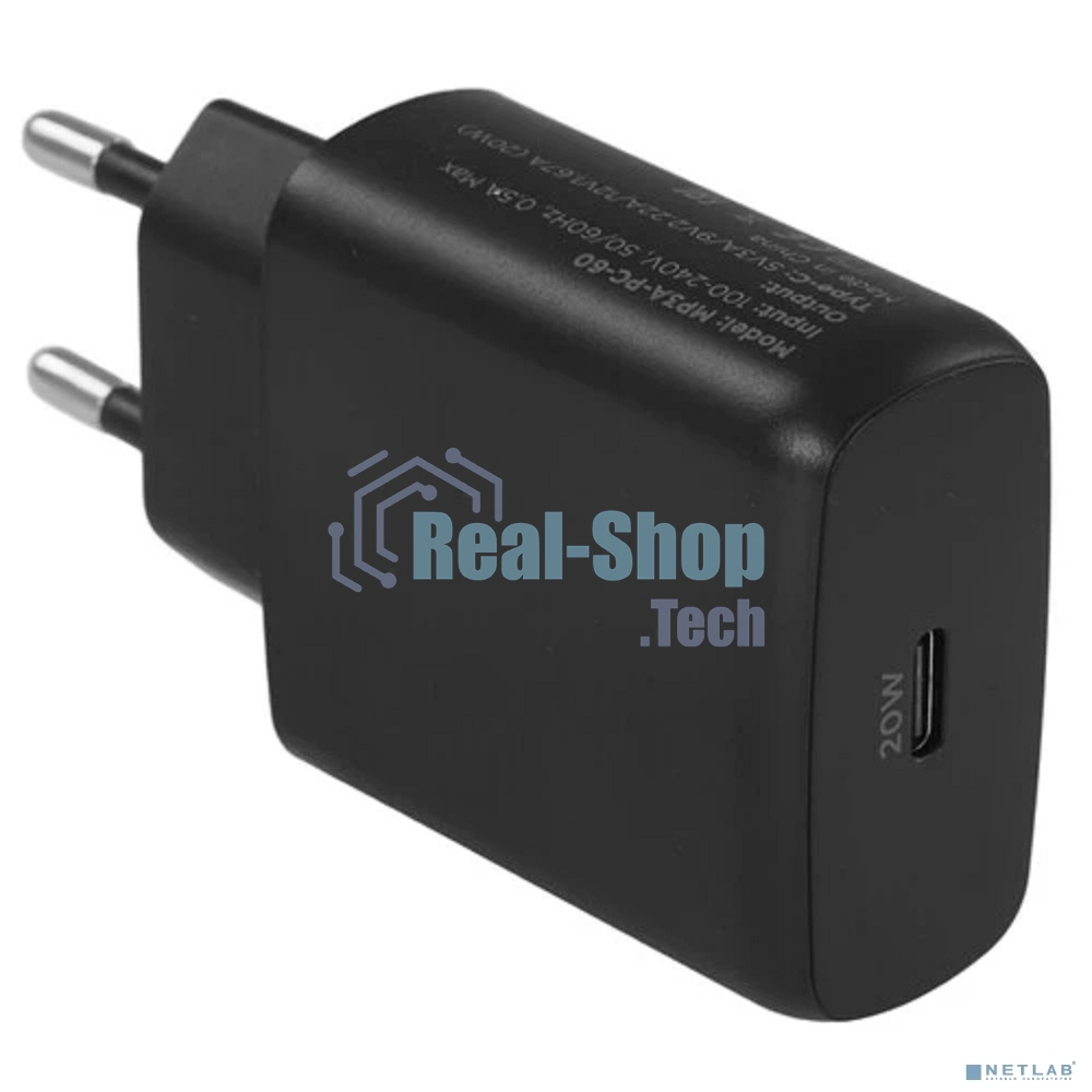 Зарядное устройство Cablexpert MP3A-PC-60 20Вт GaN, 3А, QC4.0/PD, 1xType-C, черный, пакет