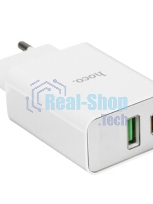 Сетевое зарядное устройство с дисплеем Hoco 18Вт, 3А, QC3.0/PD, 1хUSB, 1хType-C, C100A, белый, коробка