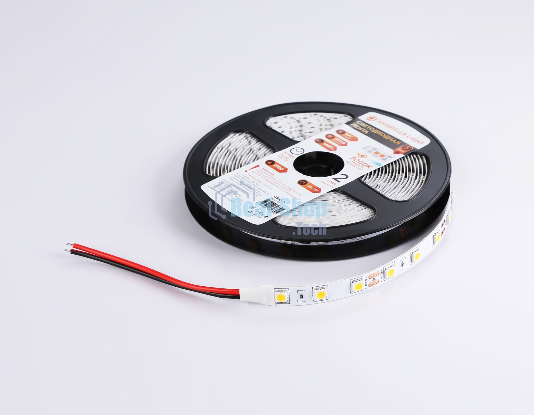 Светодиодная лента Ambrella light GS4001 5050 60Led/ 14.4W m/ 24V IP20 3000K/ 5000*10*1.87mm (2 конт.)