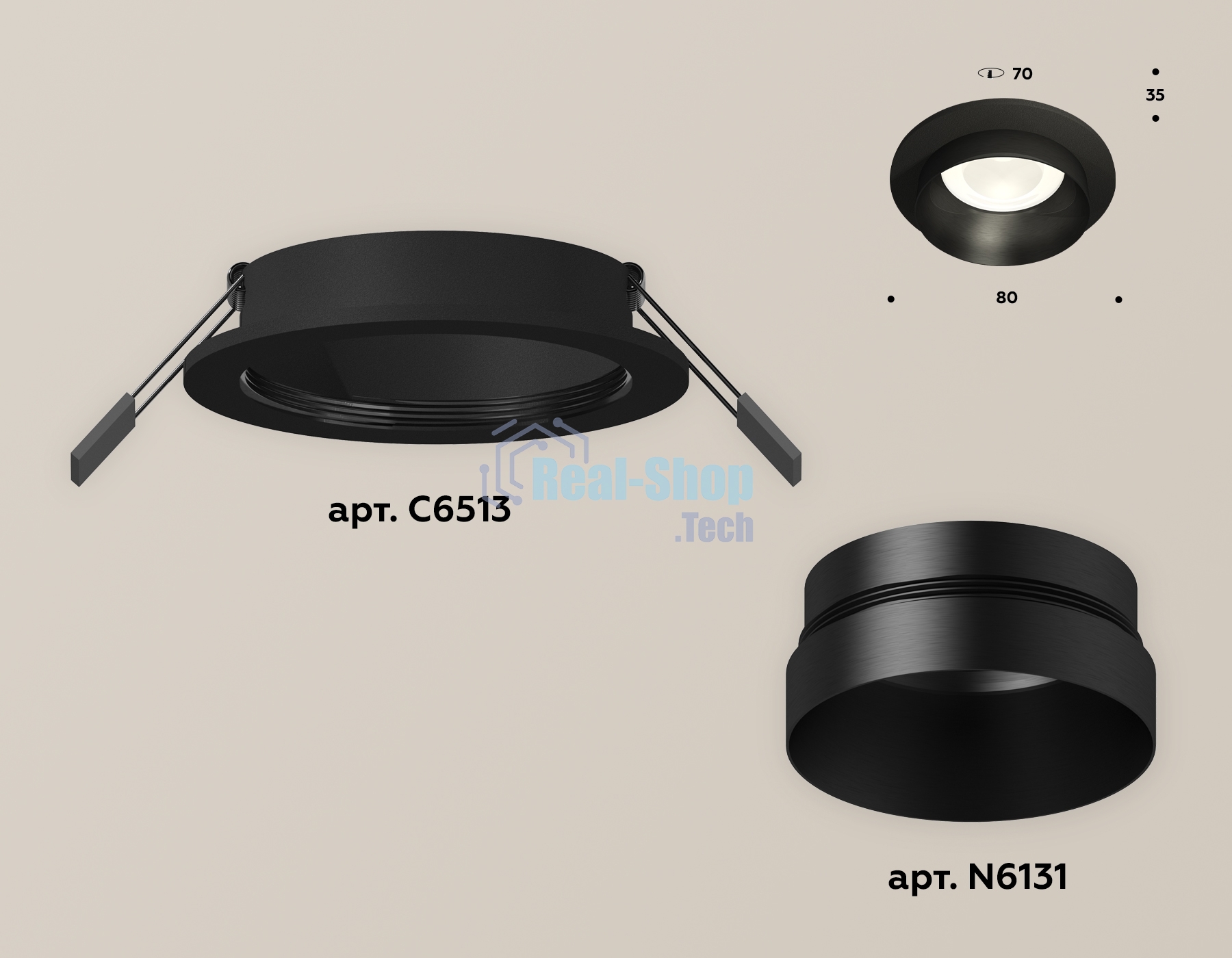 Комплект встраиваемого светильника Ambrella light XC6513021 SBK/PBK черный песок/черный полированный MR16 GU5.3 (C6513, N6131)