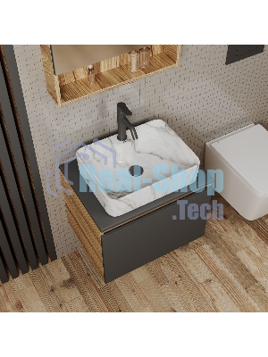 Комплект: тумба Bau Dream Blackwood графит 60, 1 ящик, раковина прямоугольная BAU Cerama 48х37, мрамор, смеситель Hotel Dream, черный выпуск клик клак черный