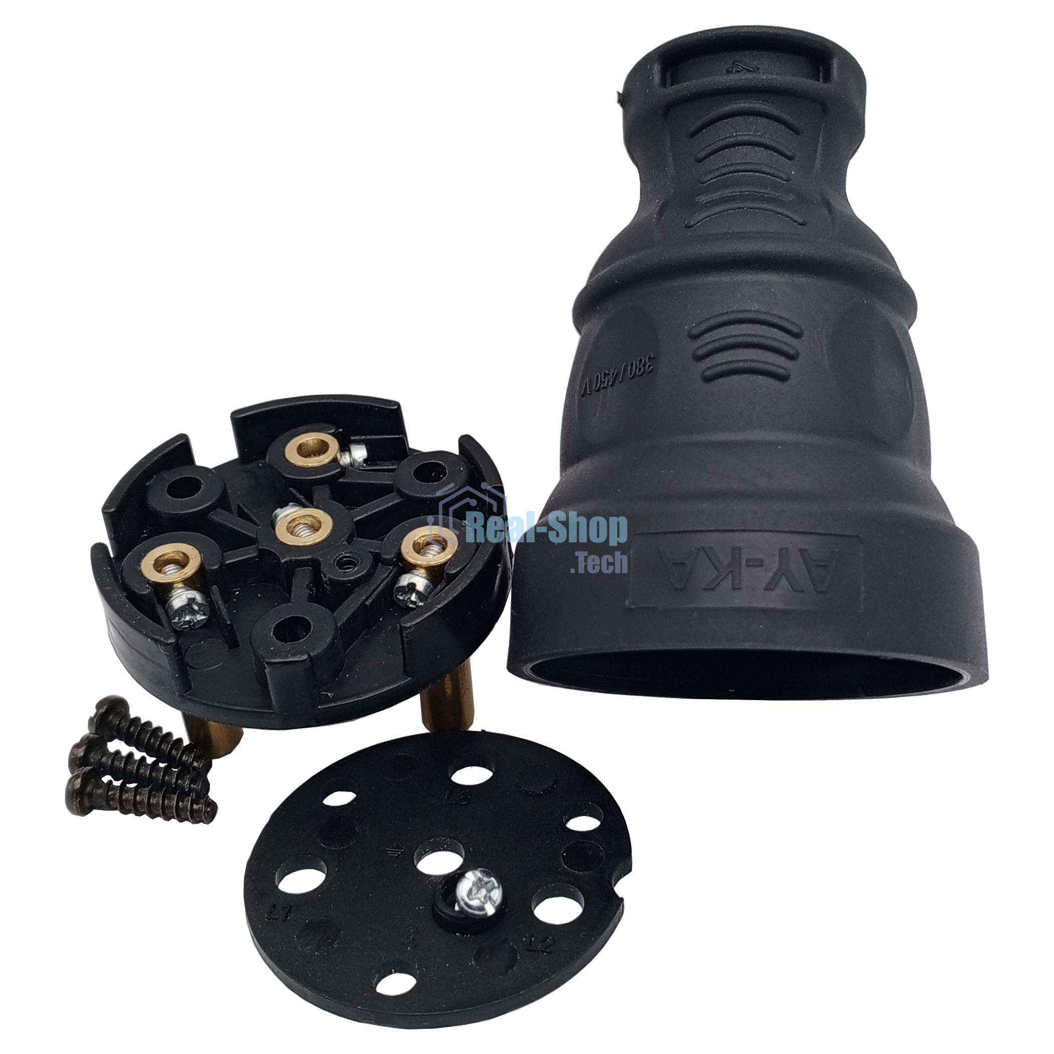 Вилка AY-KA прямая каучук 3P+Е(N) 25А IP44 черный (5611500)