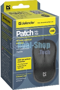 Мышь проводная Defender Patch MS-759 черный, 1000 dpi, USB, кнопки - 3