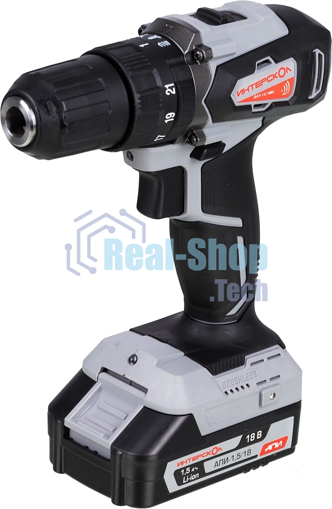 Дрель-шуруповерт аккумуляторная ИНТЕРСКОЛ ДАУ-13/18ВК, Аккумуляторный, 18В, 2 АКБ, Ударный, Кейс