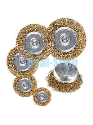 Набор щеток Matrix для дрели, 6 шт., 5 Плоских 40-50-65-75-100 мм, 1 Чашка 50 мм, со шпильками