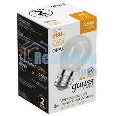 Лампа светодиодная Gauss Basic 1055215 4.5Вт цок.: E27 шар 220B 2700K св. свеч. белый. теп. (упак.: 10 шт)