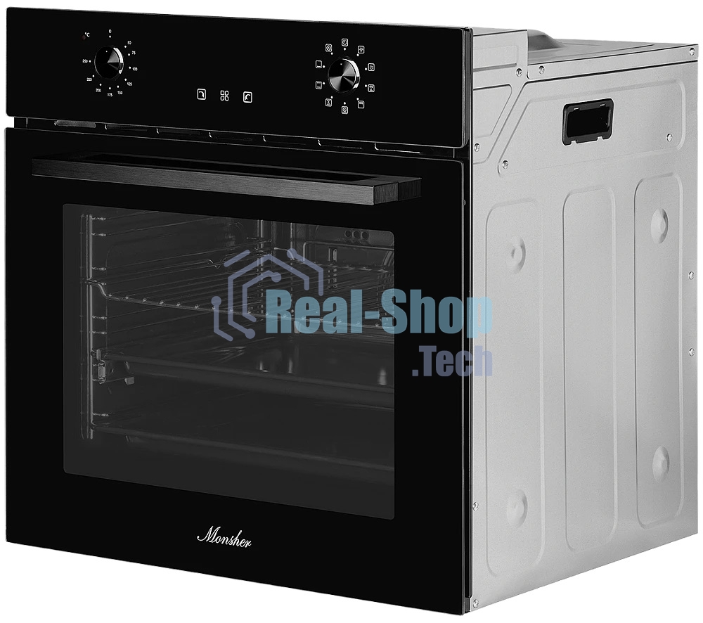 Встраиваемый электрический духовой шкаф MONSHER MOE 6092 Noir, 9 режимов: Традиционный нагрев, Макси-Гриль, Макси-Гриль с конвекцией, Нижний нагрев, Разморозка, Традиционный нагрев с конвекцией, Режим подсветка, Конвекция, Режим пицца, утапливаемые поворо