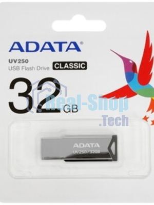 Флешка USB ADATA UV250 (AUV250-32G-RBK), 32Gb, USB 2.0, R/W 25/10, серебристый