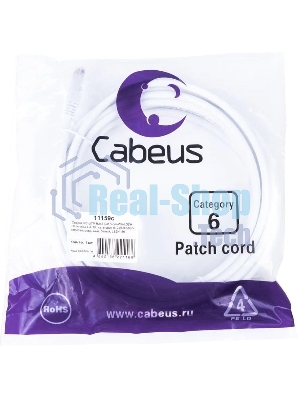 Патч-корд Cabeus PC-UTP-RJ45-Cat.6-3m-WH-LSZH U/UTP, категория 6, 2xRJ45/8p8c, неэкранированный, белый, LSZH, 3м