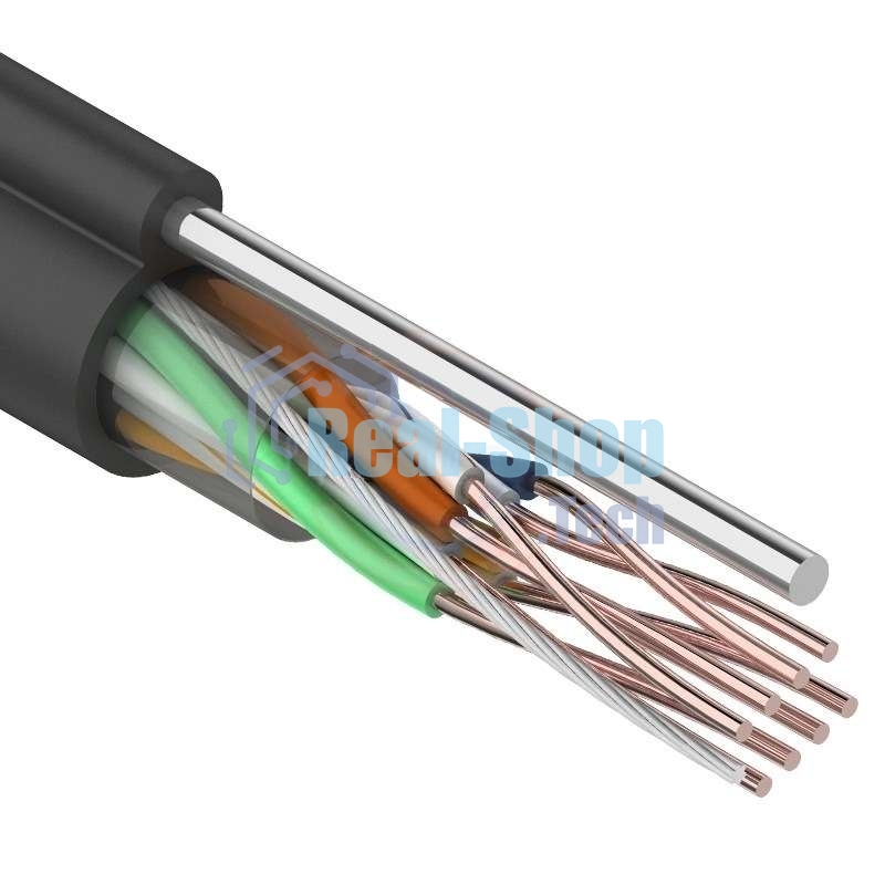 Кабель витая пара Rexant F/UTP, cat.5e, PE, 4PR, 24AWG, внешний, черный, с тросом