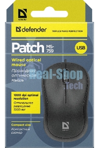 Мышь проводная Defender Patch MS-759 черный, 1000 dpi, USB, кнопки - 3