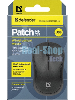 Мышь проводная Defender Patch MS-759 черный, 1000 dpi, USB, кнопки - 3