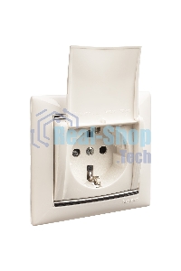 Розетка Valena с заземлением с крышкой (белая)