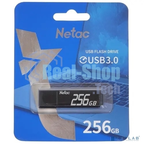 Флешка USB Netac U351, NT03U351N-256G-30BK, 256Gb, USB 3.0, с колпачком, металлическая черная