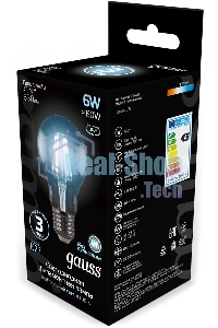 Лампа светодиодная Gauss 102802206LED Filament А60 Е27 6Вт 4100к 1/10/40