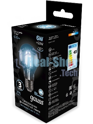 Лампа светодиодная Gauss 102802206LED Filament А60 Е27 6Вт 4100к 1/10/40