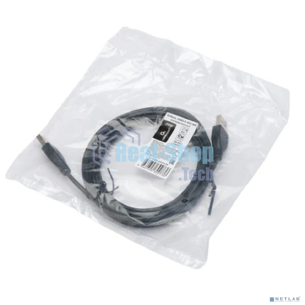 Кабель USB2.0 Cablexpert CC-USB2-AMAM-3M, AM/AM, экран, 28/26AWG, медь, Pro, 3м, черный, пакет