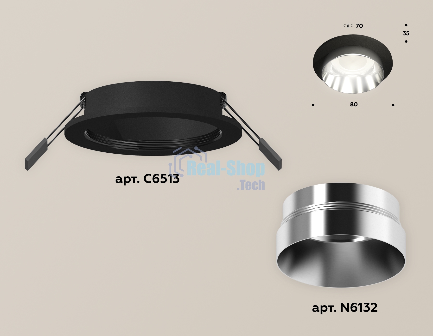 Комплект встраиваемого светильника Ambrella light XC6513022 SBK/PSL черный песок/серебро полированное MR16 GU5.3 (C6513, N6132)