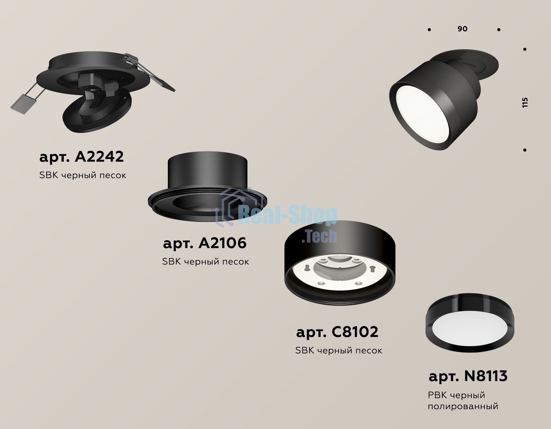 Светильник Ambrella Light XM8102500 SBK/PBK черный песок/черный полированный GX53 (A2242, A2106, C8102, N8113)