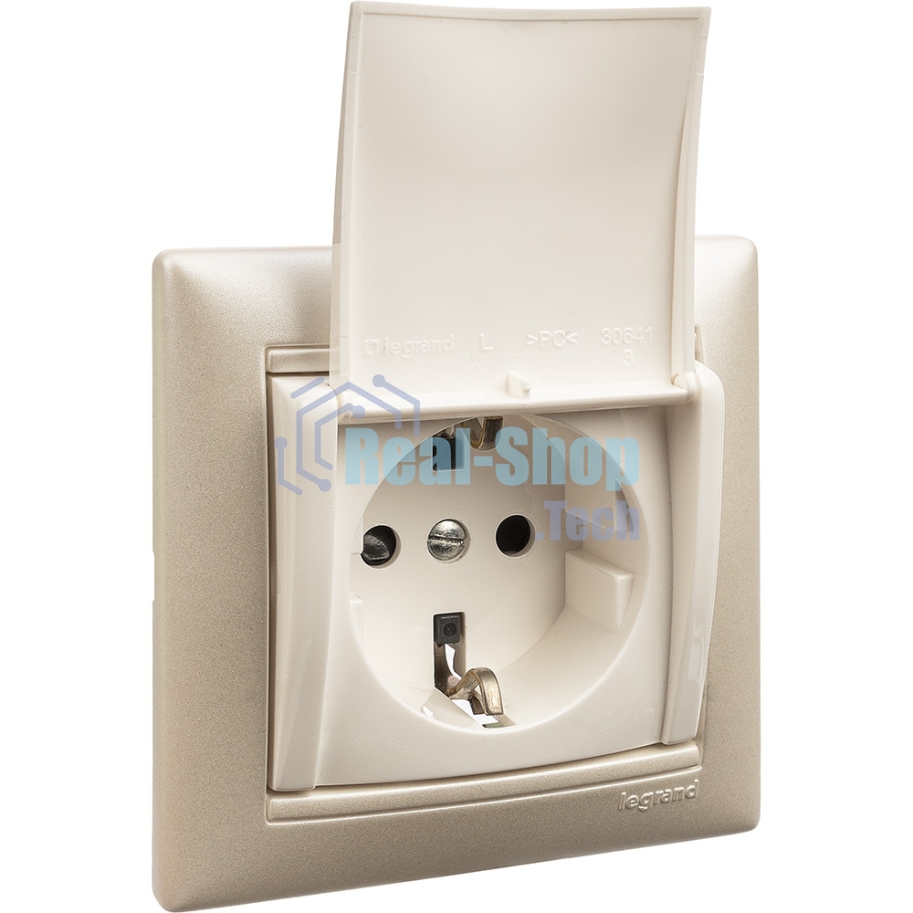 Розетка Valena с заземлением с крышкой (белая)