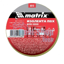 Изолента ПВХ Matrix, 19 мм х 20 м, желто-зеленая, 150 мкм