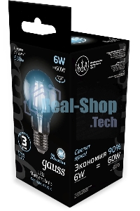 Лампа светодиодная Gauss 102802206LED Filament А60 Е27 6Вт 4100к 1/10/40