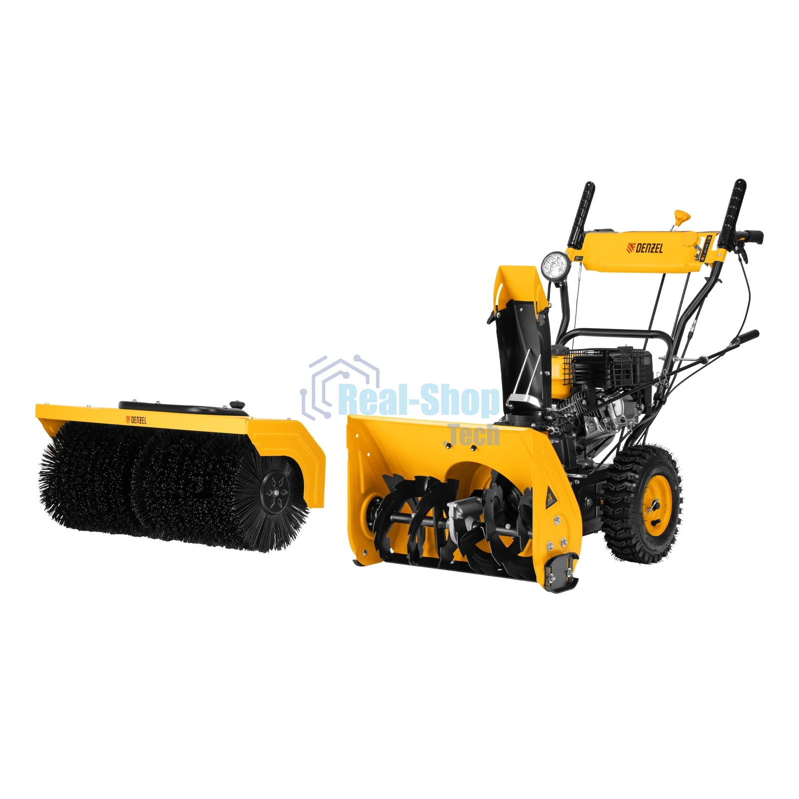 Гибридная снегоуборочная машина с функц. подметания Denzel SWB-800, 212 сс, руч. старт, 2 насадки