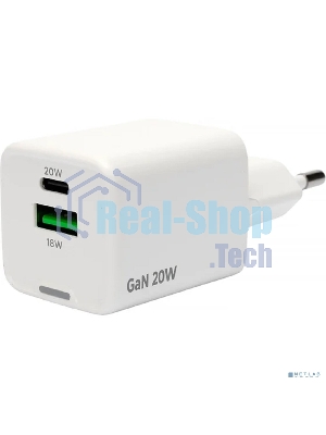 Зарядное устройство Cablexpert MP3A-PC-61, 20Вт GaN, 3А, QC4.0/PD, 1xUSB, 1xType-C, белый, пакет