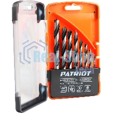 Набор сверл по дереву PATRIOT спиральные, W-образная заточка, 8 шт: 3, 4, 5, 6, 7, 8, 9, 10 мм, в пластиковом боксе