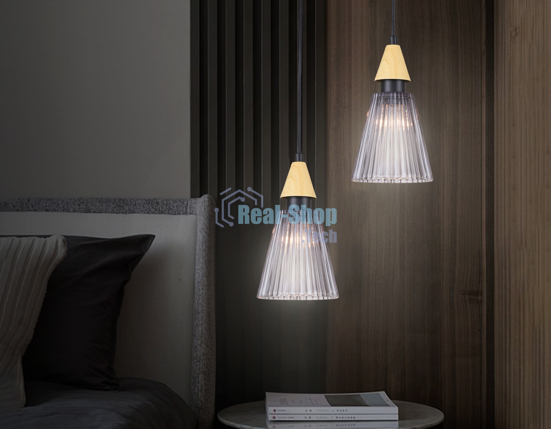 Светильник Ambrella light LH58111 BK/LW/SM черный/светлое дерево/дымчатый E14 max 40W D110*1500