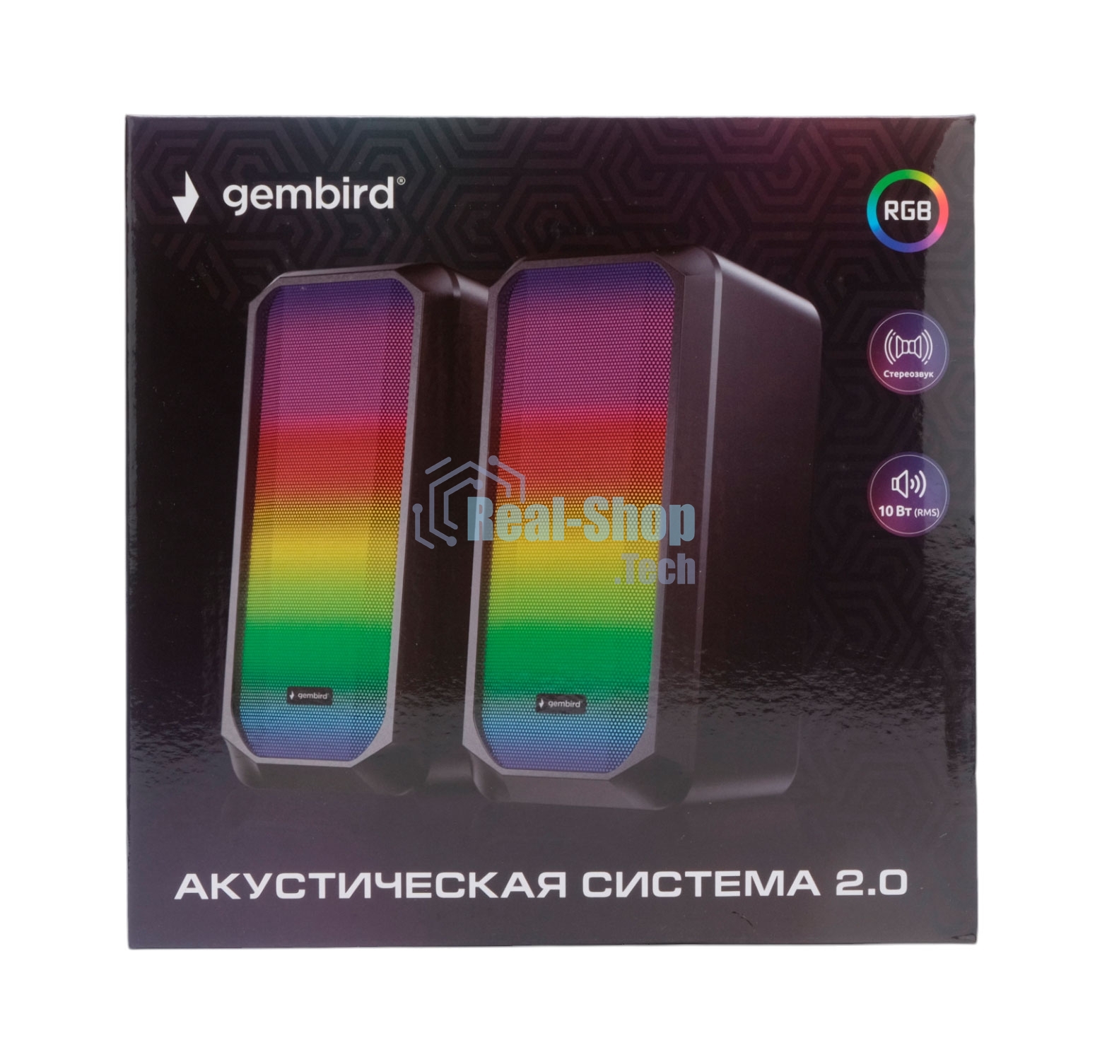 Акустическая система 2.0 Gembird SPK-300, 10Вт, пластик, рег.громкости, RGB подсветка, черный