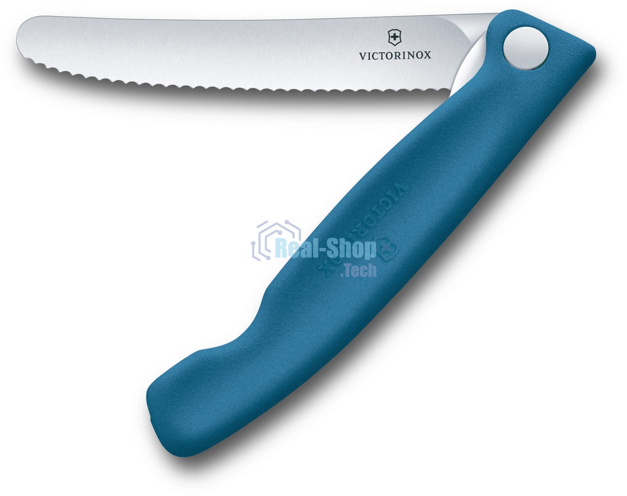 Нож кухонный Victorinox Swiss Classic 6.7832.FC1 стальной столовый лезв. 110 мм серрейт. заточка синий карт. коробка