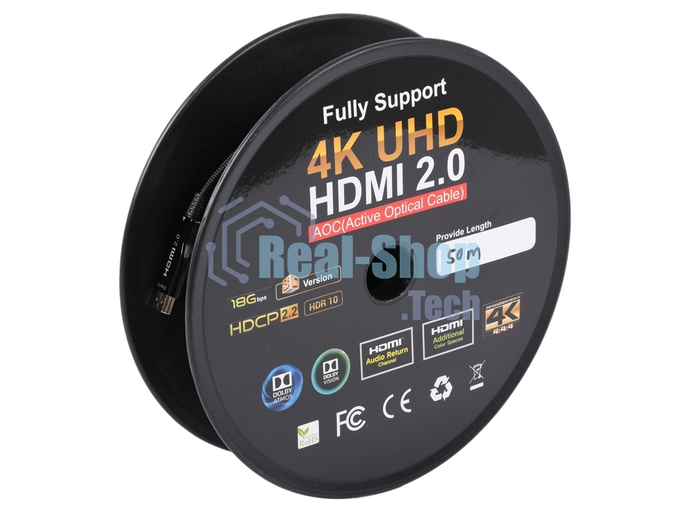 Активный оптический кабель Cablexpert HDMI, 50м, v2.0, 19M/19M, AOC Premium Series, позол.разъемы, экран, коробка