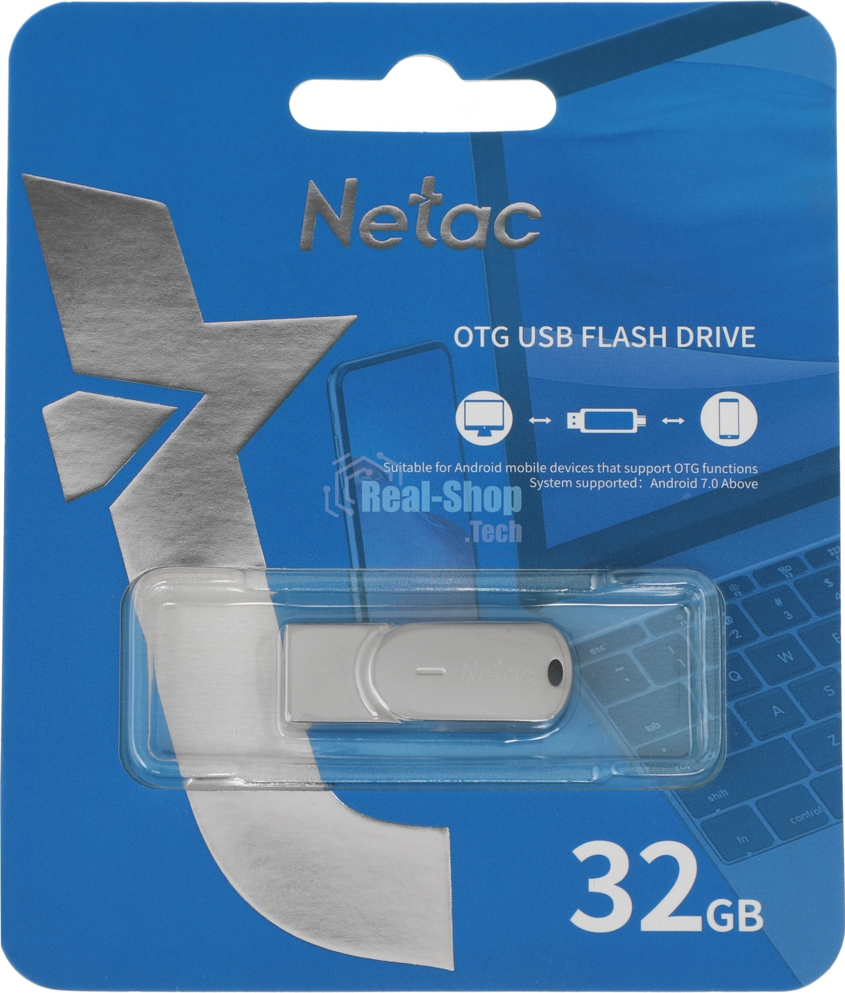 Флешка USB Netac U785 (NT03U785C-032G-30PN), 32Gb, USB 3.0/TypeC, R/W 110/45, серебристый