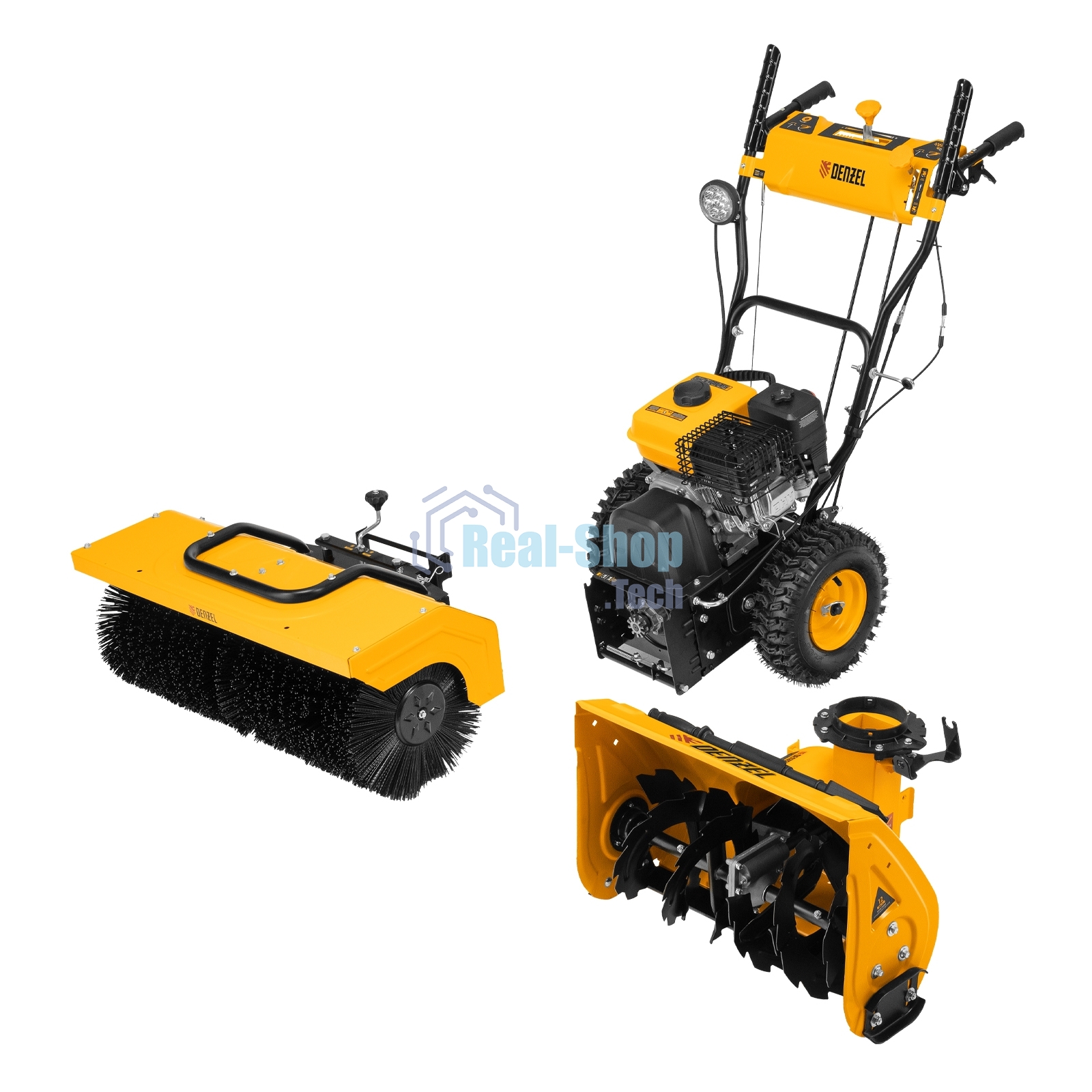 Гибридная снегоуборочная машина с функц. подметания Denzel SWB-800, 212 сс, руч. старт, 2 насадки