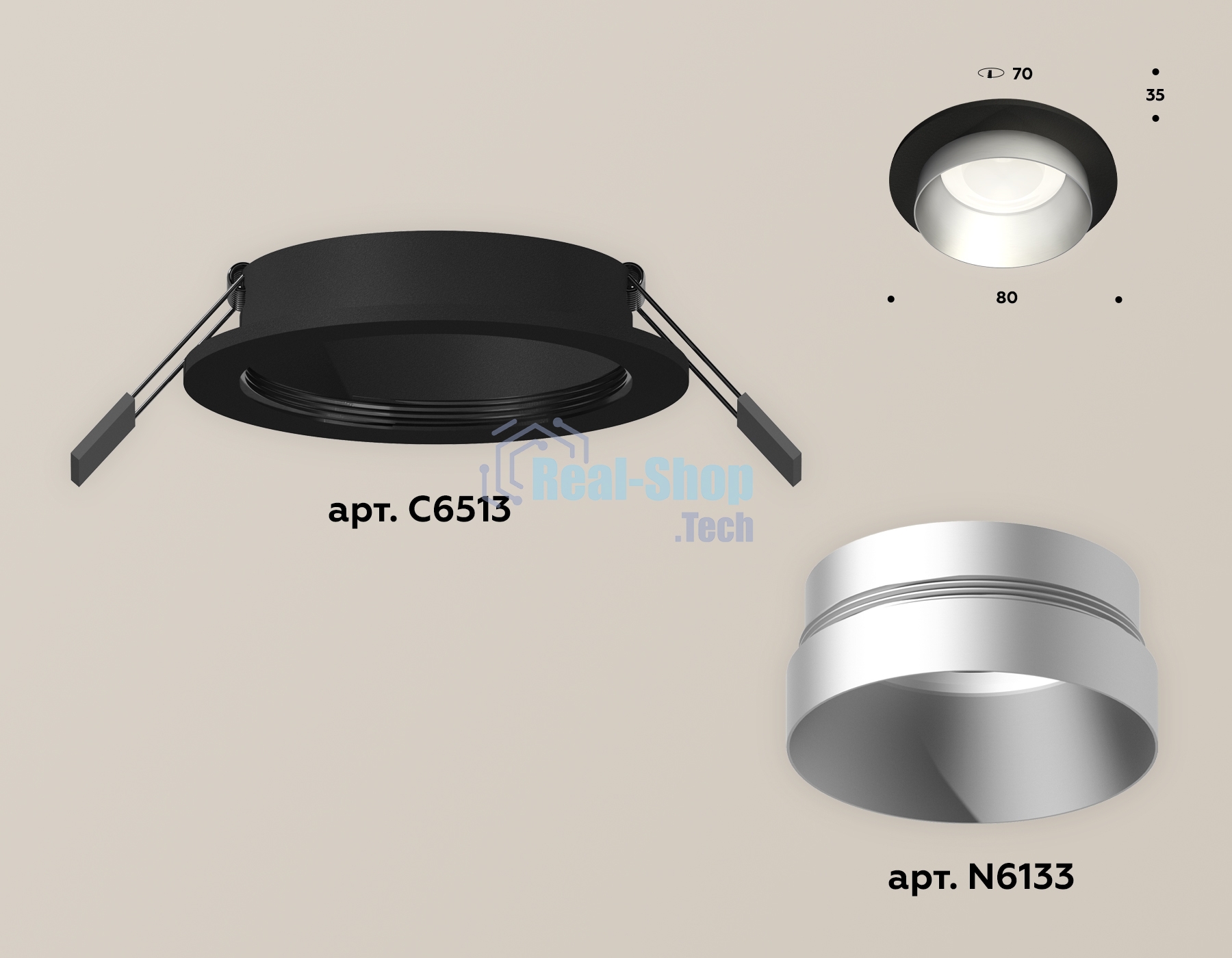 Комплект встраиваемого светильника Ambrella light XC6513023 SBK/MCH черный песок/хром матовый MR16 GU5.3 (C6513, N6133)