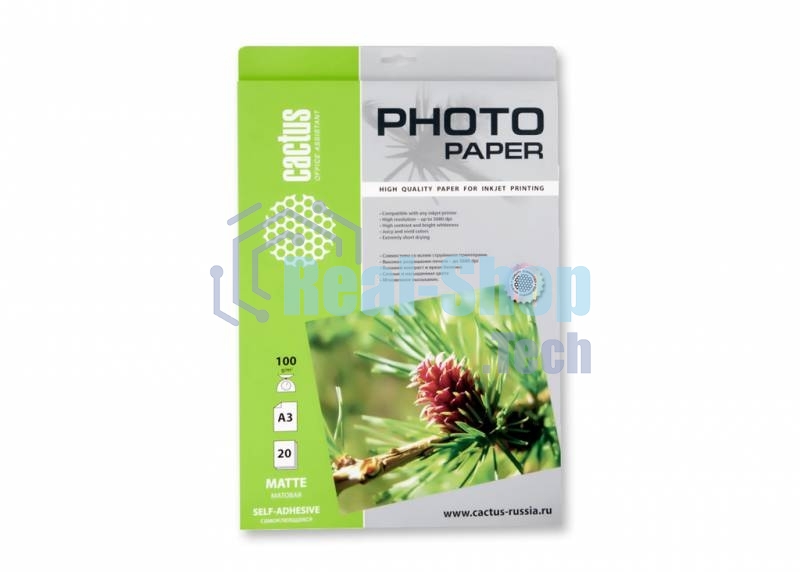 Самоклеящаяся бумага фотобумага Cactus CS-MSA310020матовая А3 100 г/м2 20 листов