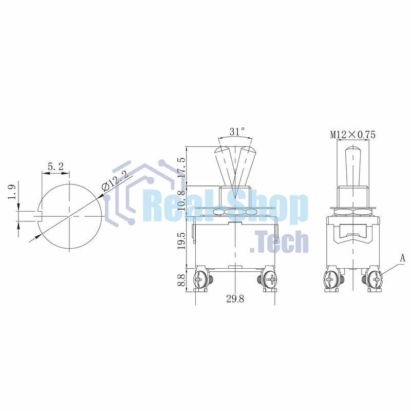 Тумблер Rexant 250V 15А (4c) ON-OFF двухполюсный (KN-201) (в упак. 1шт.)