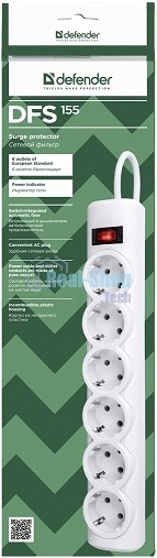 Сетевой фильтр Defender DFS 155 5.0 m, 6 розеток, белый