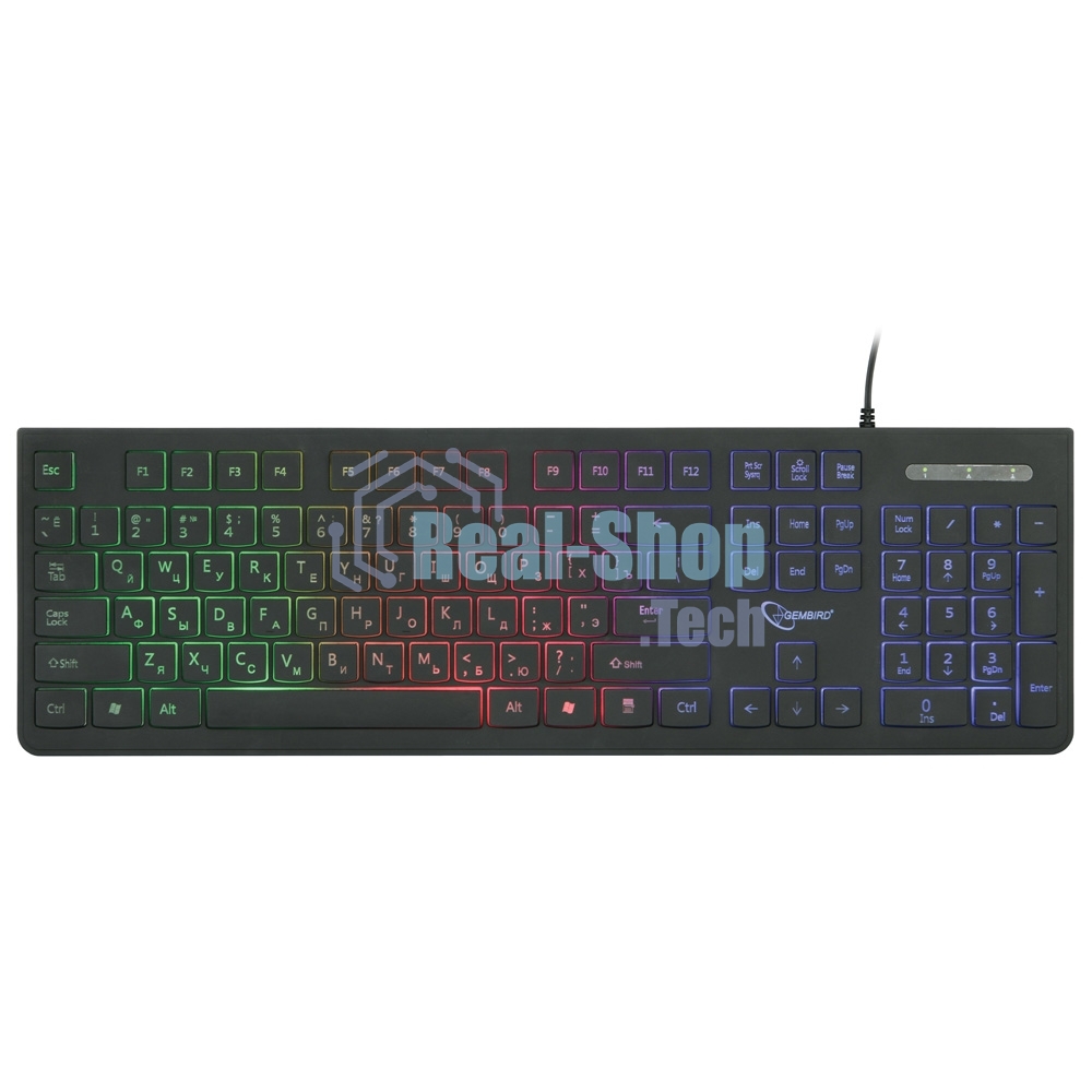 Клавиатура проводная с подсветкой Gembird KB-250L, USB, черный, 104 клавиши, подсветка Rainbow, шоколадный тип клавиш, кабель 1.5м